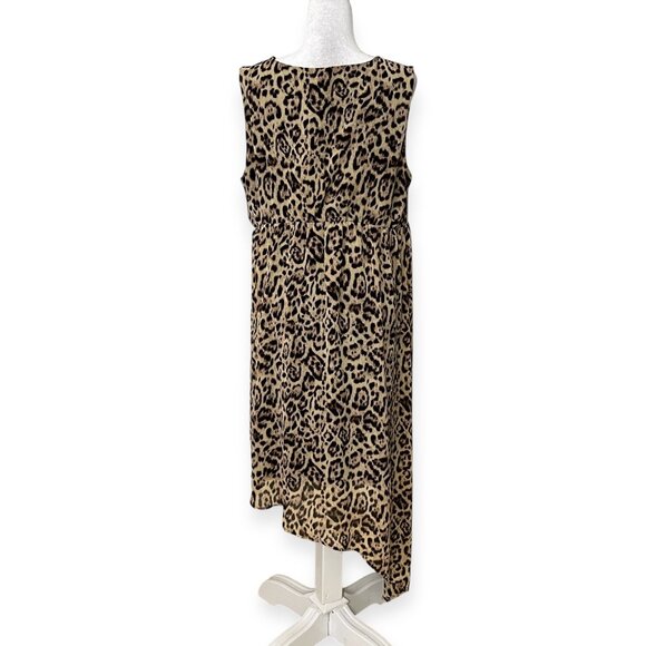 Torrid Plus Size 2X Leopard Print Sleeveless Asymmetrical Hem Dress Elatic Waist - Picture 3 of 9